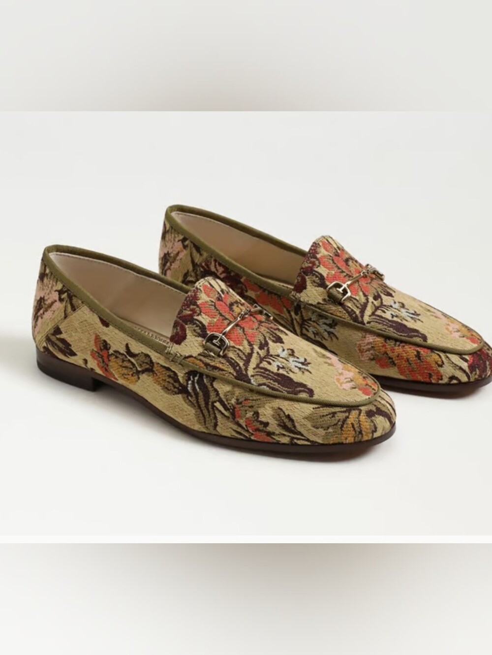 Sam Edelman Olive Floral Tapestry Loafers with Red Accents